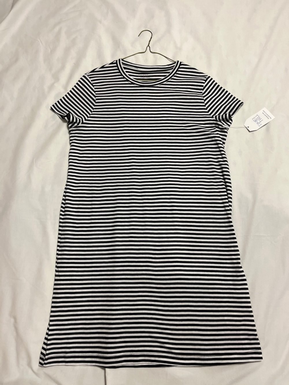 Time and Tru Black and White Striped Short Sleeve Mini Dress